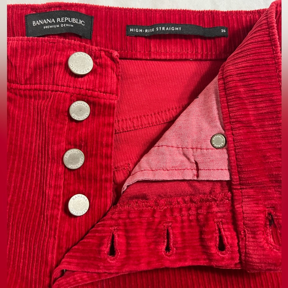 Cherry Red High-Rise Button Fly Straight Cord Pants Sz 26
